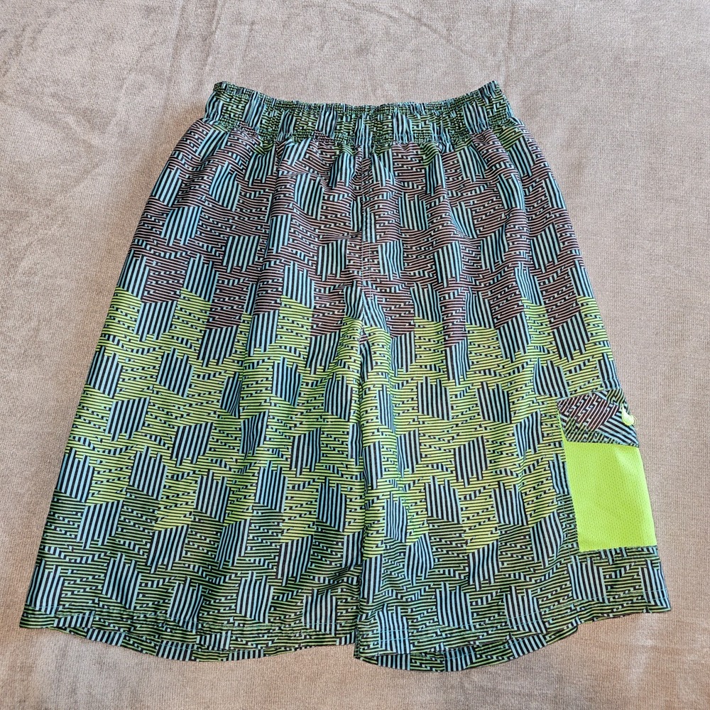 Nike Swim Trunks Boys L Neon Green Print Pockets EUC